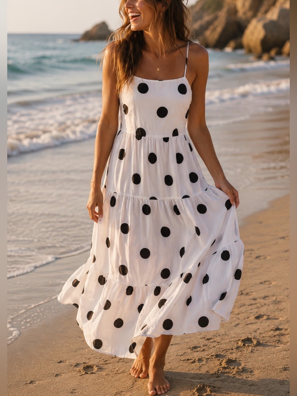 White Polka Dot Maxi Dress with Black Dots